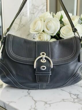 Like New Coach Large Black Leather SOHO with Silver Buckle Shoulder Bag!